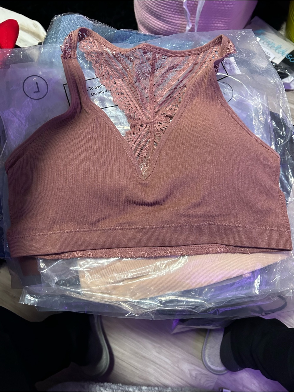 Lace-Back Wireless Sports Bralette in Dusty Rose